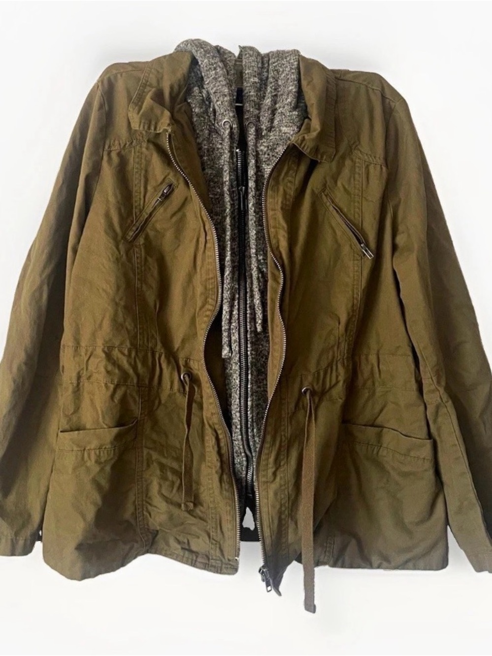 Love Tree Olive Green Utility Jacket with Gray Liner,Large